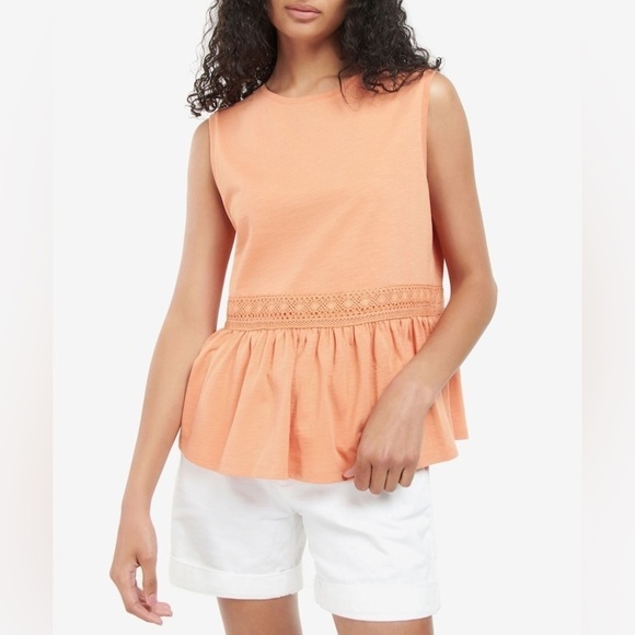 NWT Barbour Orange Peach Willow Sleeveless Swing Top Peplum Sz 8 - Picture 1 of 13